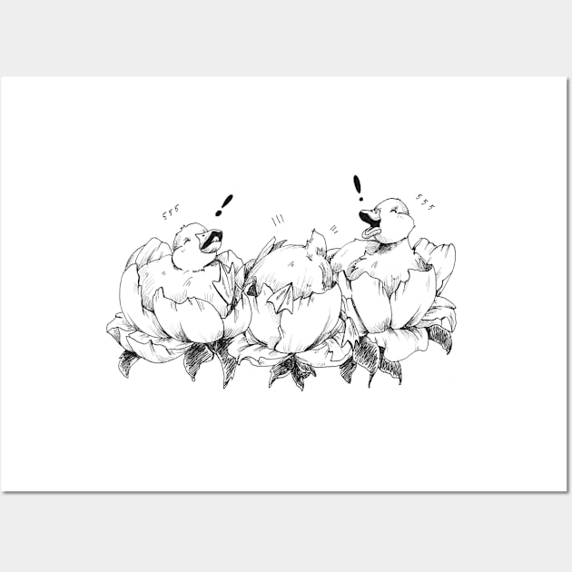 Cute Ducks Laughing In Flowers Wall Art by Kat's Arts